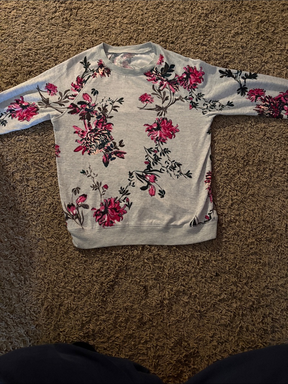 Evsie Floral Gray Sweatshirt Girls XL (13/14) Pink Flower Print